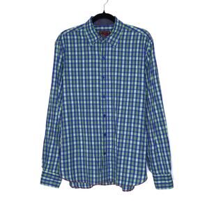 EQUILIBRIO EQ Rooster Plaid Button Up Shirt Green Blue Long Sleeve Casual Mens M